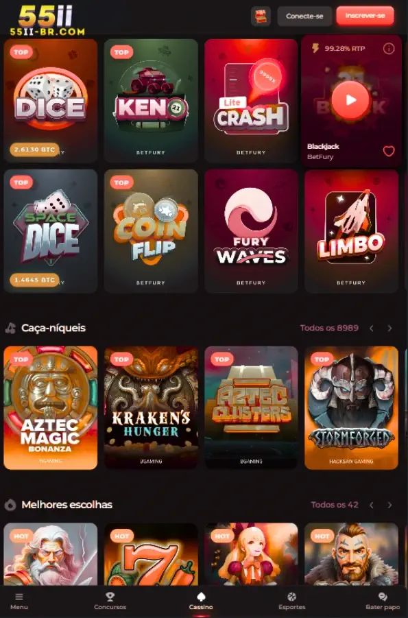 Aplicativo móvel 55ii para jogar online